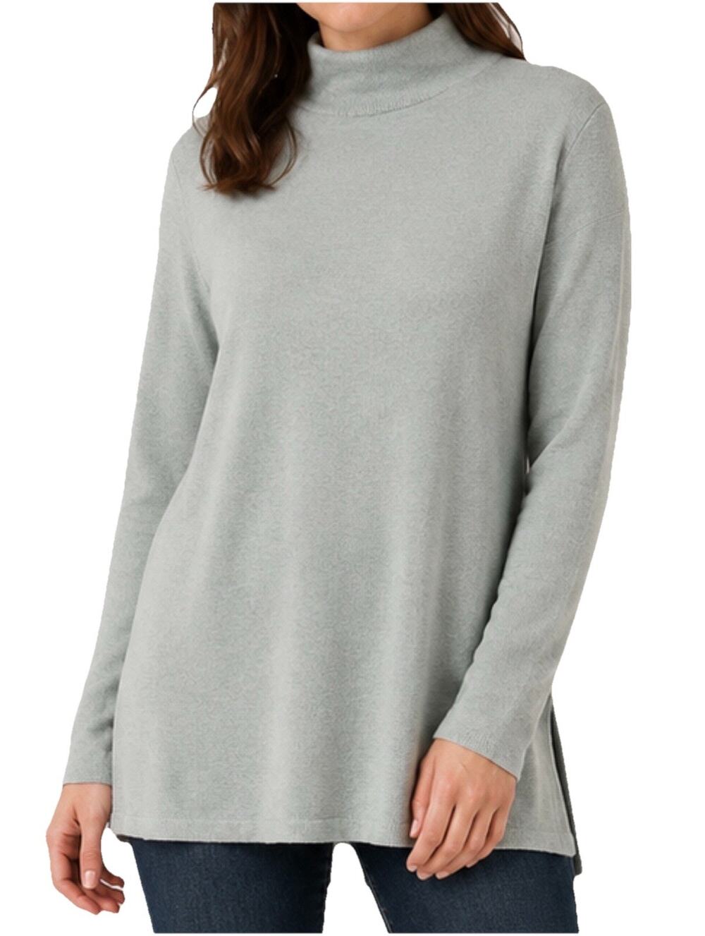 Eileen Fisher 100% Superfine Merino Wool Mock Neck Sweater S Sage Green